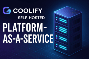 Thumbnail zur Coolify Self-Hosted Platform-as-a-Service mit futuristischem Server-Rack und modernem Technologie-Design in Blau- und Lilatönen.
